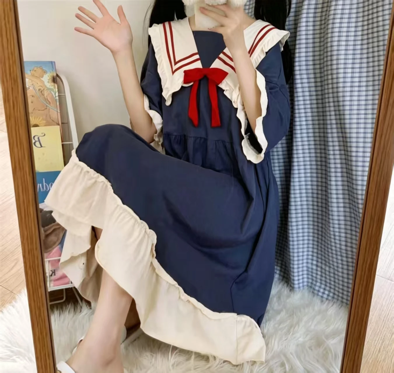 Pajamas Two-Piece Female Spring and Summer New Short-Sleeved Princess Navy Wind Sweet and Cute Students Cartoon Ladies Homewear