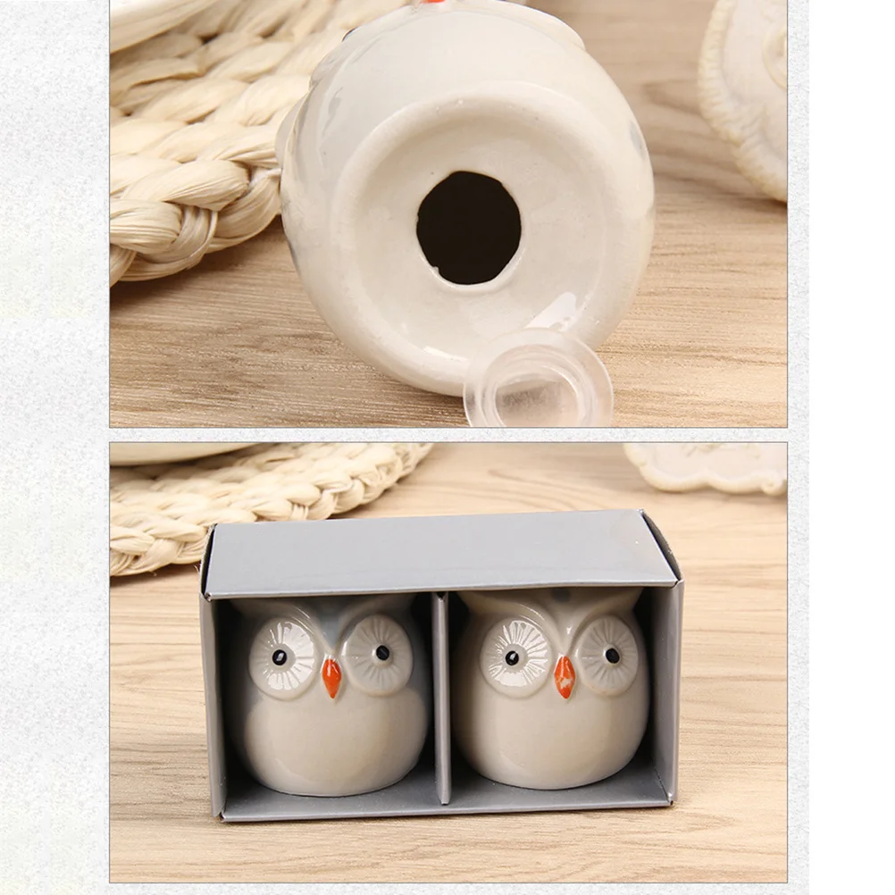 

4Pcs White Ceramic Seasoning Box Owl Themed Pottery Canisters for Herb Salt Sugar Storage Elegant Home Kitchen Hotel Cafe Party