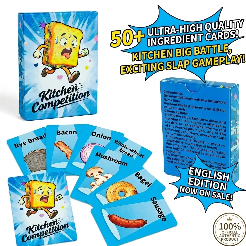 

50-card kitchen trivia set, fun interactive food-matching cards, ideal for fast-paced table-slapping games at family gatherings