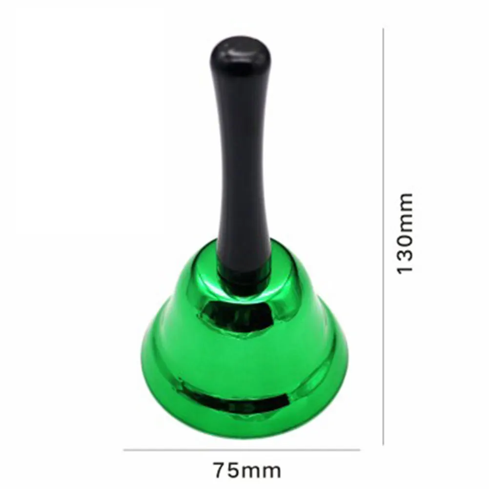 1pc campana a mano in metallo verde portatile durevole manico in ferro impugnatura ergonomica strumento musicale regalo festa di festival
