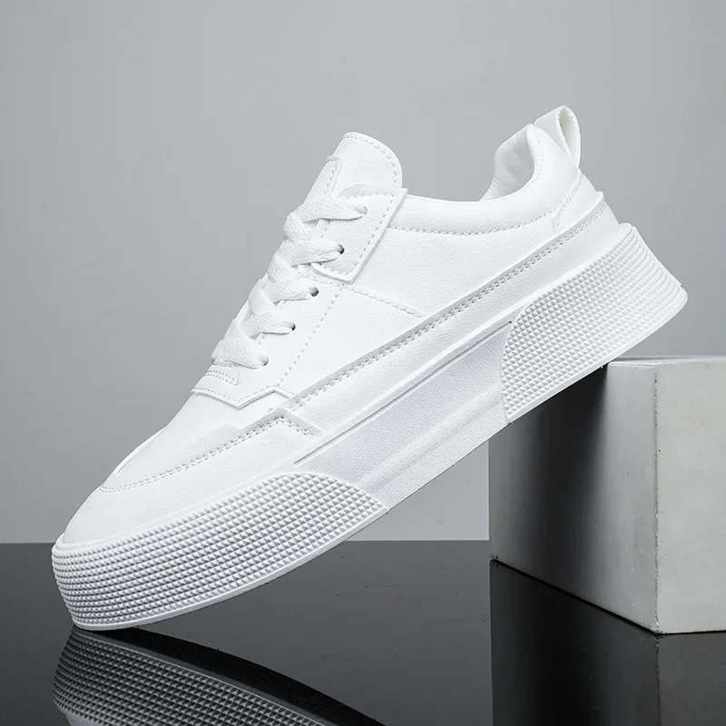 Men White Shoes Leather Casual Sneakers  Trend Platform Shoes Comfortable Vulcanized Shoes for Men White Tenis Masculinos