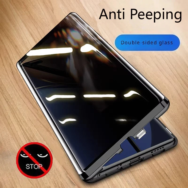 Metal Phone Case Double sided Glass For Samsung Galaxy S23 S22 S25 Plus S24 Ultra Protect Anti Peeping Spy Privacy Cover Cases