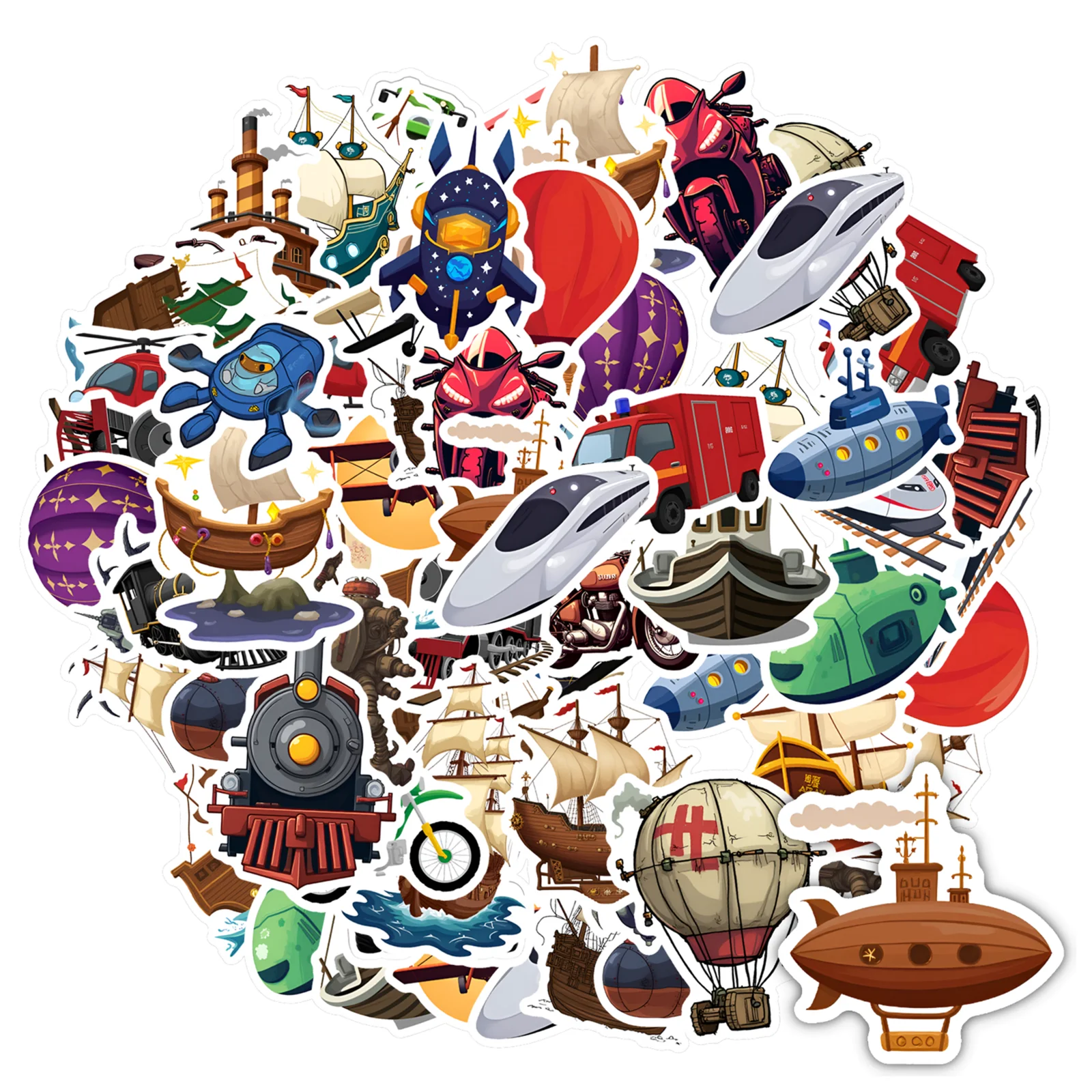 35pcs-50pcs Cartoon Vehicles Stickers Colorful Transport Funny Stickers DIY Stickers For Laptop Luggage Scrapbook Diary