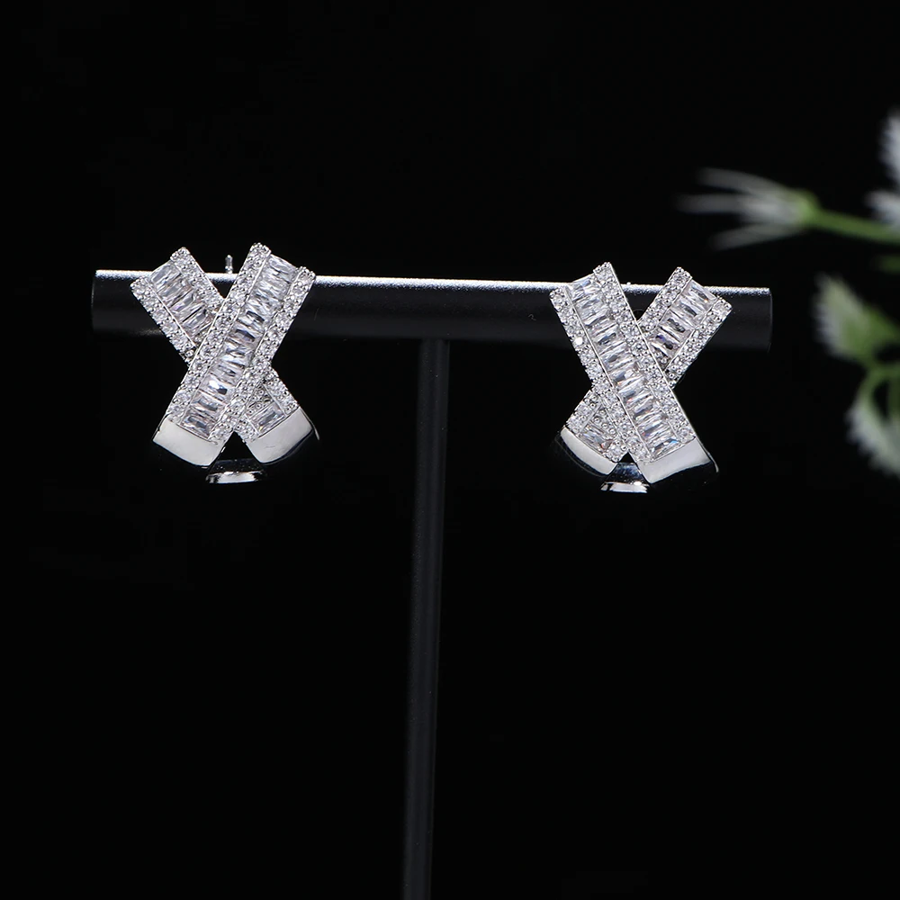 

Trendy Luxury Square Double Splicing 8 Words Stud Earrings For Women Wedding Cubic Zircon Crystal African Dubai E1114