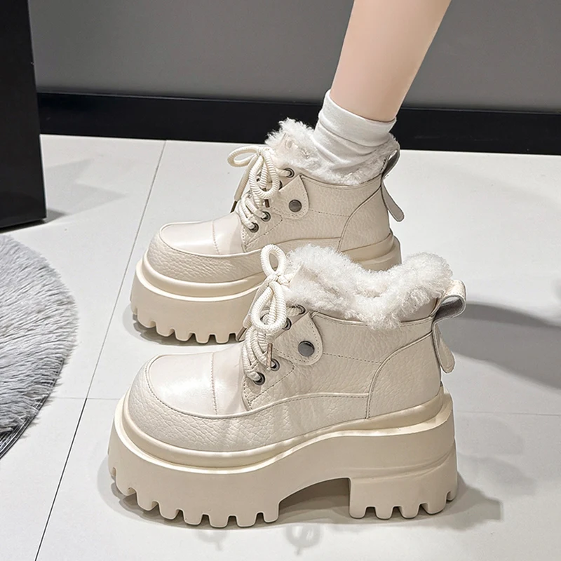 厚底フリース裏地マーティンブーツ女性の冬の新しいスタイル小さいサイズ多用途高さを高める暖かい綿の靴スノーブーツ
