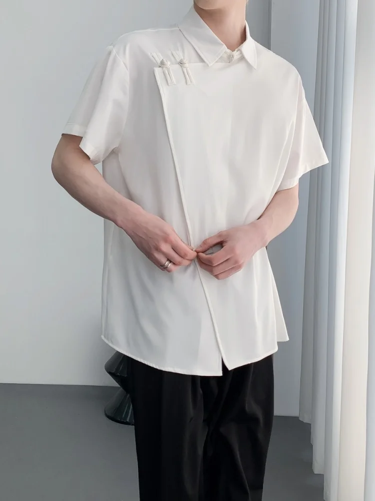 

New Chinese Style Men's Shirt Short Sleeve Summer Fashion Design Button Side Slip Restaurant Barber Shop Workwear Loose Fit Y...