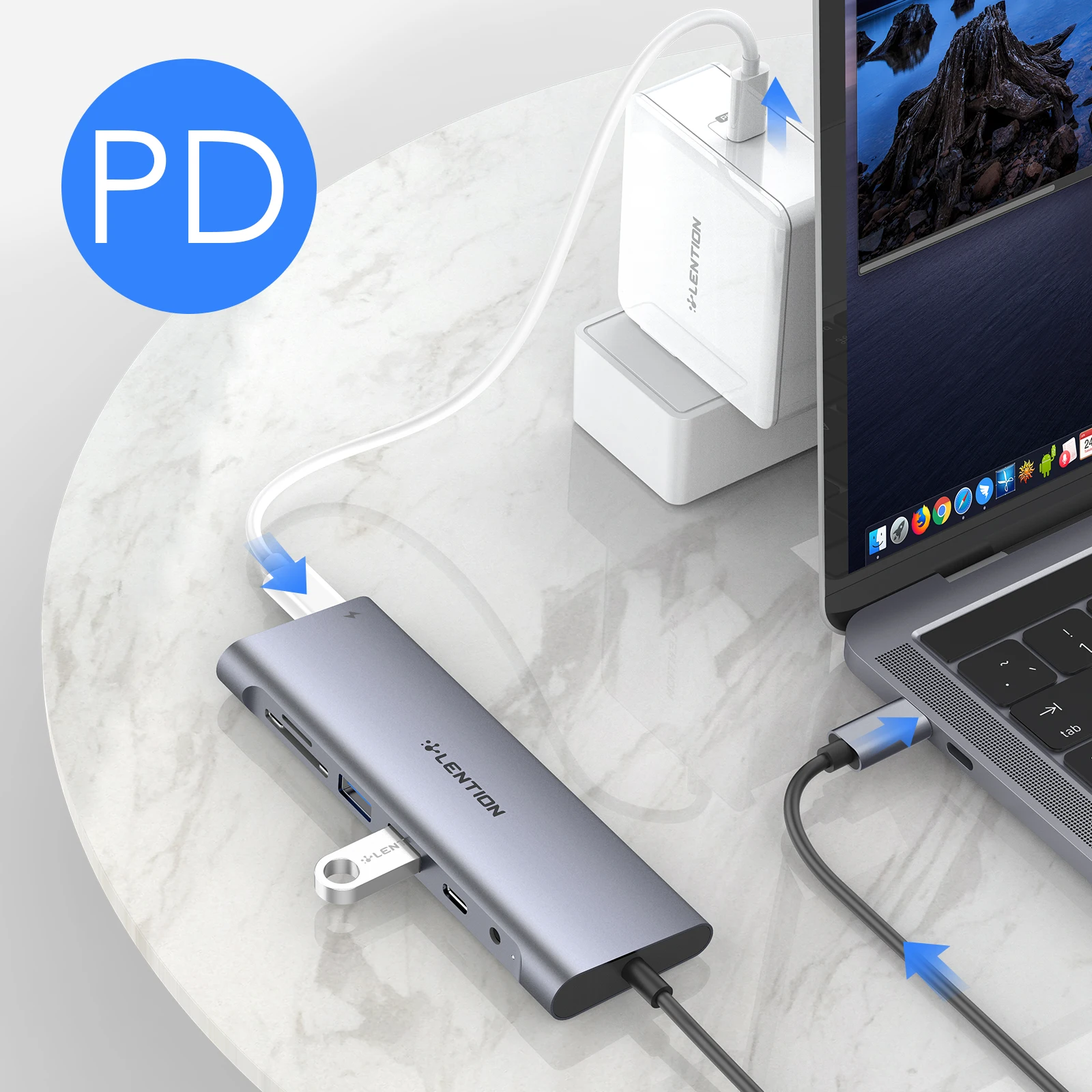 Док-станция для MacBook Pro Air, iPad M1/M2 DP, 60 Вт PD,SD/TF, RJ45