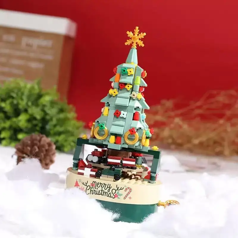 JAKI Christmas Music Box Desktop Ornament Building Blocks Tree Model Assembly Toy Children's Holiday Toy Gift