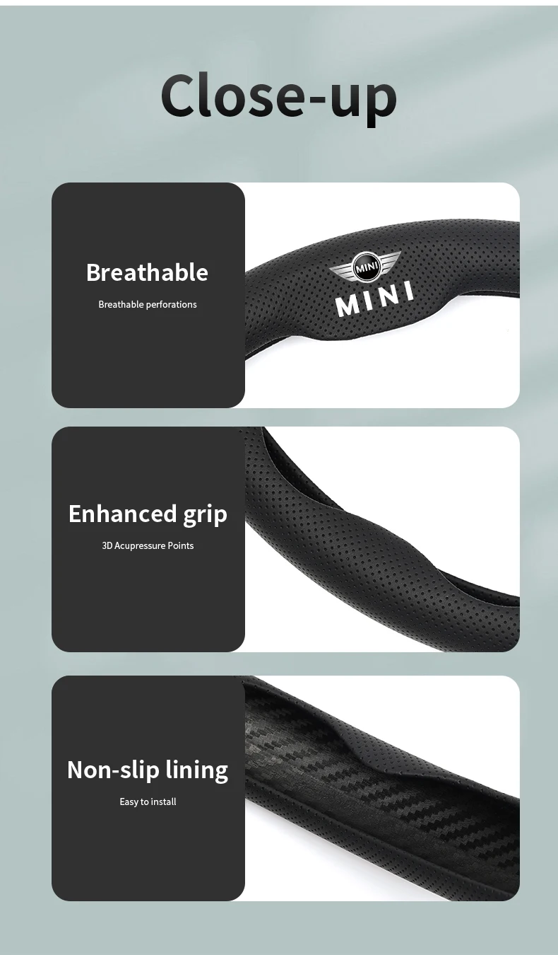 Lenkrad-Schutzhülle, rutschfest, atmungsaktiv, für MINI Works JCW R55 R56 R50 R53 R60 R61 F54 F55 F56 – Detail 8