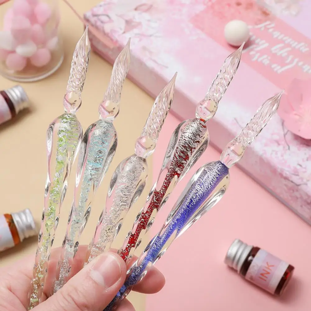 1 Set Glass Pens Threaded Nib Writing Pens Washable Fountain Pens Universal Student Dip Pens Writing Pen School Supplies