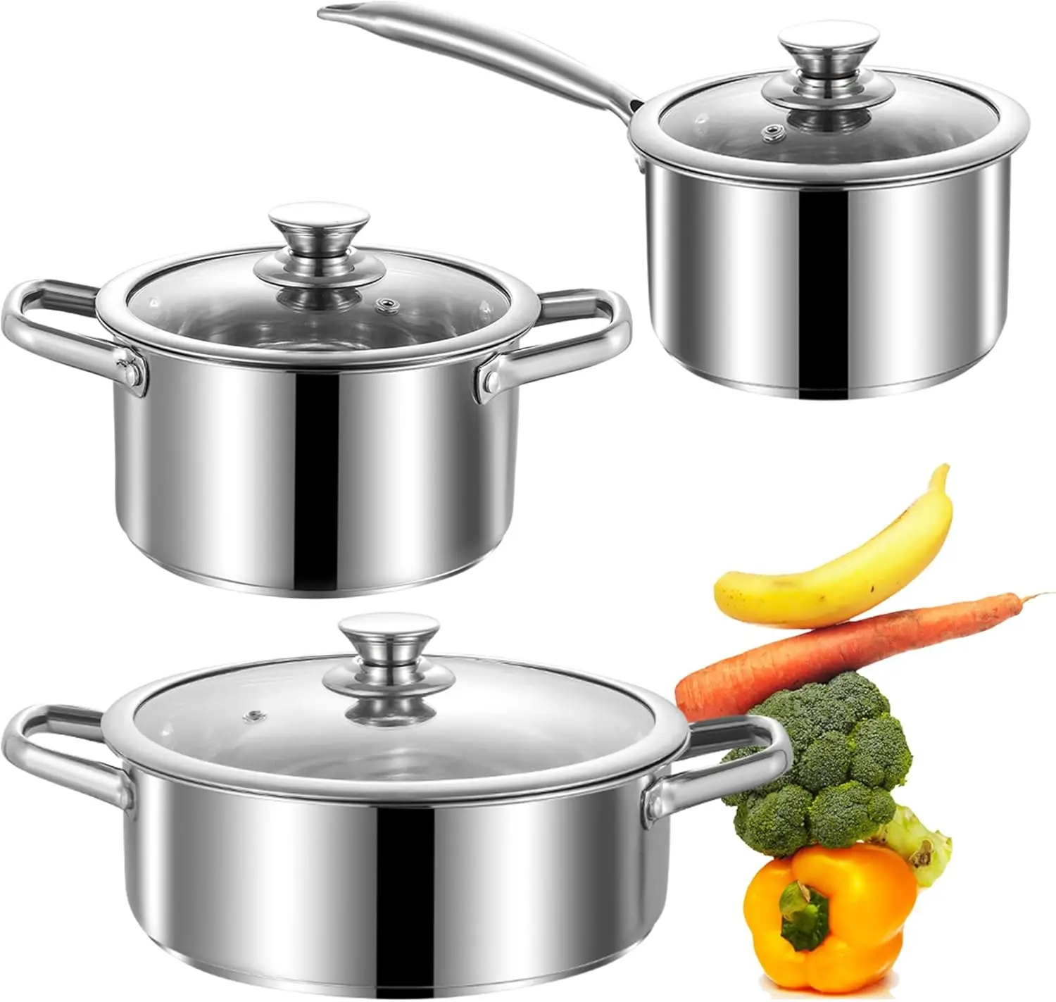 

Stainless Steel pots and pans set, 6 Piece Nonstick Induction Kitchen Cookware Set, Works with Induction/Electric and Ga