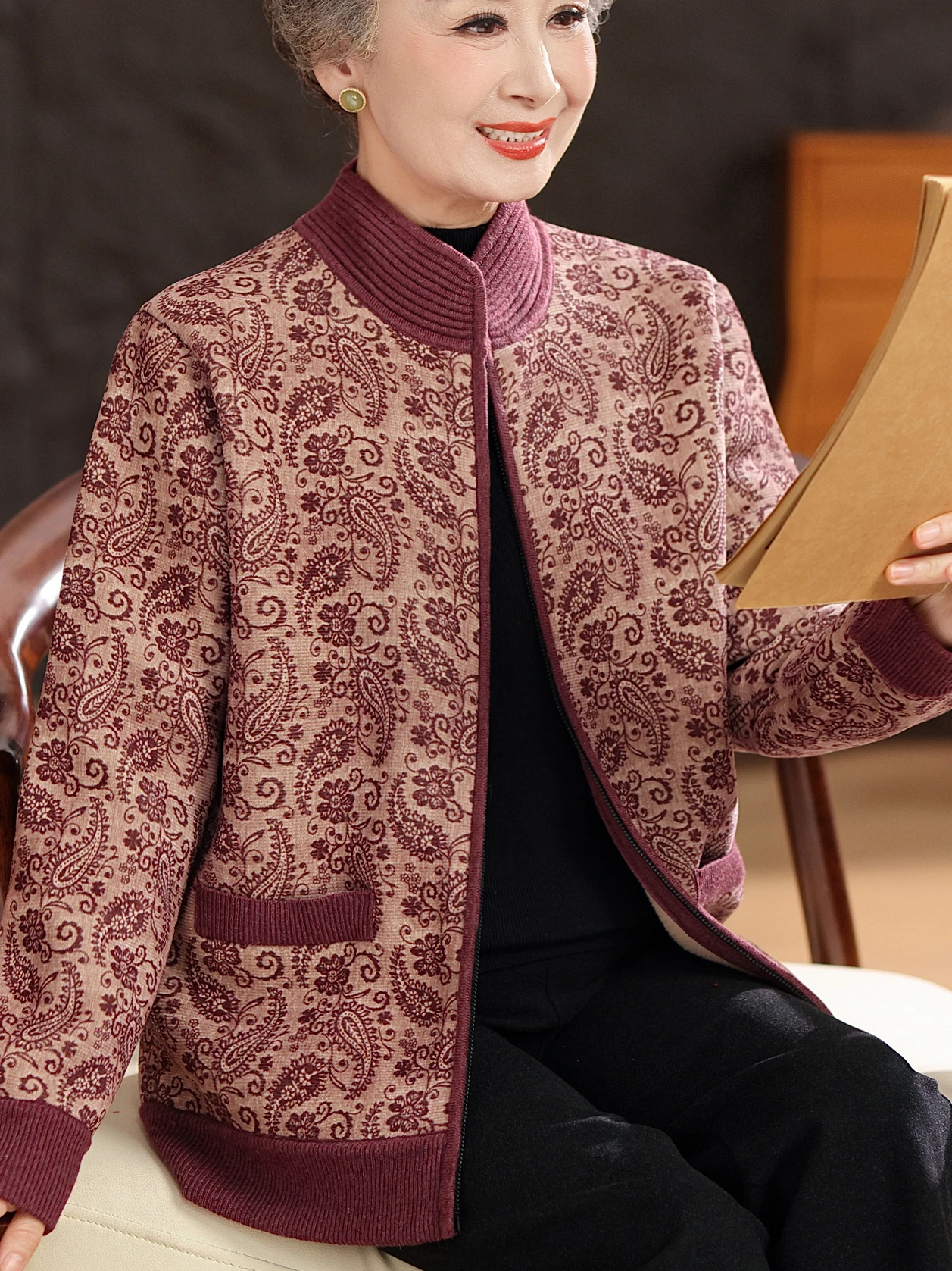 

Thiened Lamb Velvet Open Cardigan Jaet New Chinese Sle Collar Women's Faion Outerwear Warm andmother Clothes