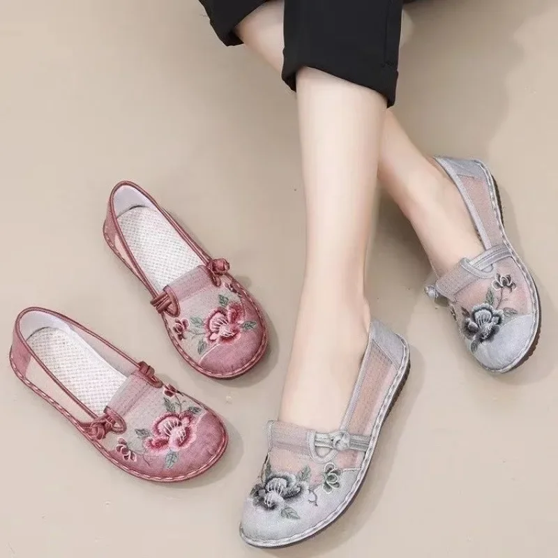 Women's Vintage Embroidered Canvas Ballet Flats Ladies Comfortable Chinese Ballerinas Vegan Embroidery Shoes