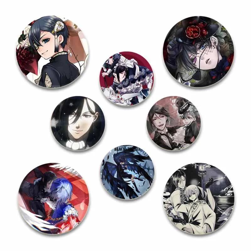 32/44/58mm Anime Black Butler Simple Button Pin, Snap in Design Brooch, Daily Stylish Ornament Badge, Ideal Gift for Friends