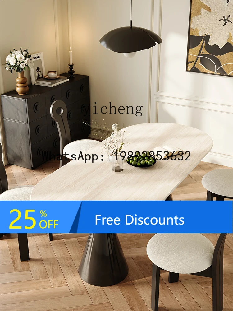 AA  antique rock slab dining table household small apartment restaurant oval rectangular dining table