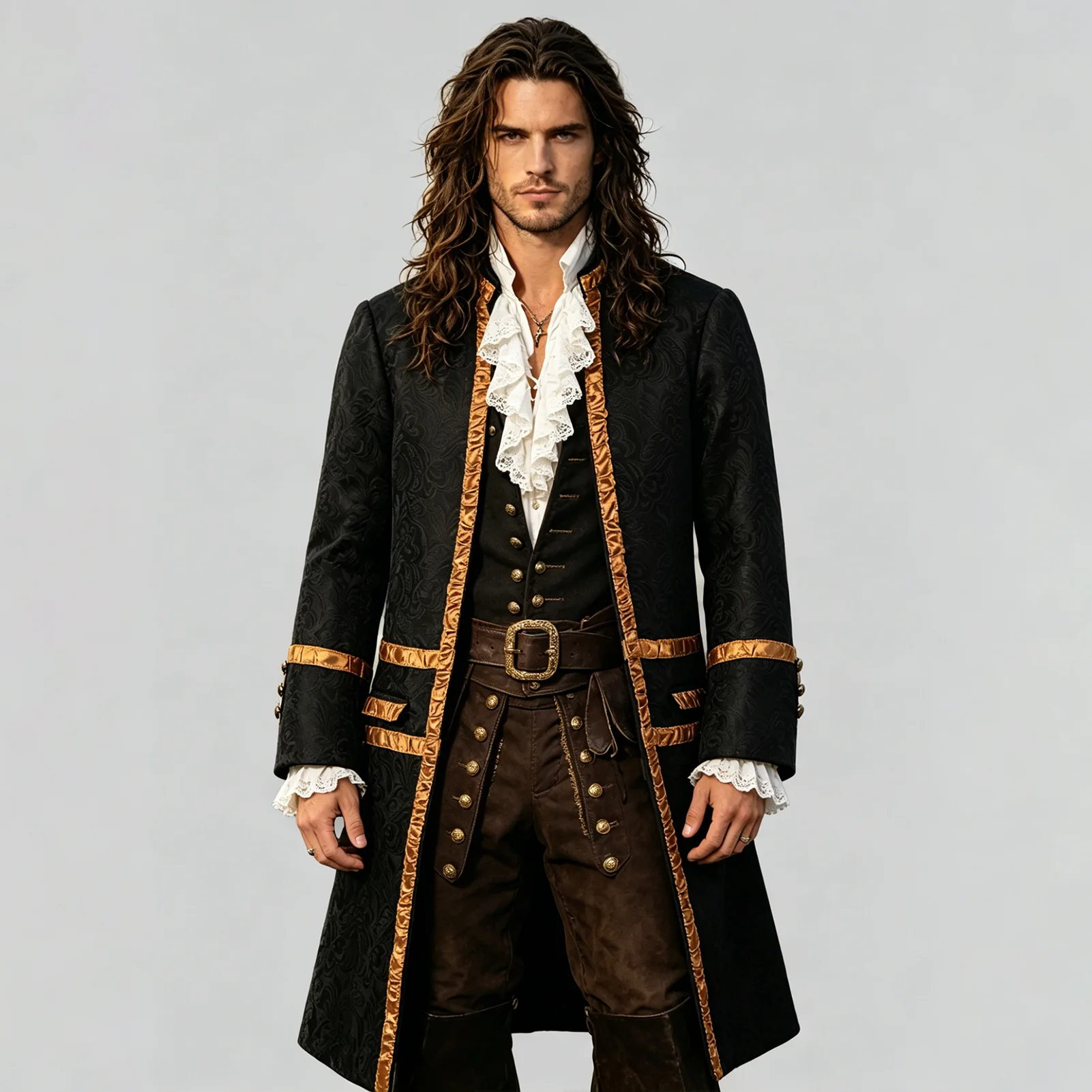 

Medieval Cosplay Men's Jacket Open Coat Steampunk Jackets For Men Gothic Overcoat Victorian Clothing Halloween Costume for Adult