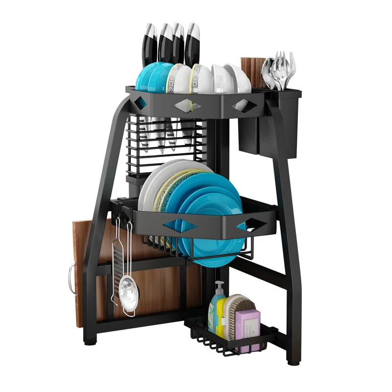 Kitchen Dish Rack Corner Above The Sink Dish Storage Rack Dish Drainer with Utensil Holder Multi-Purpose Storage Basket Shelf