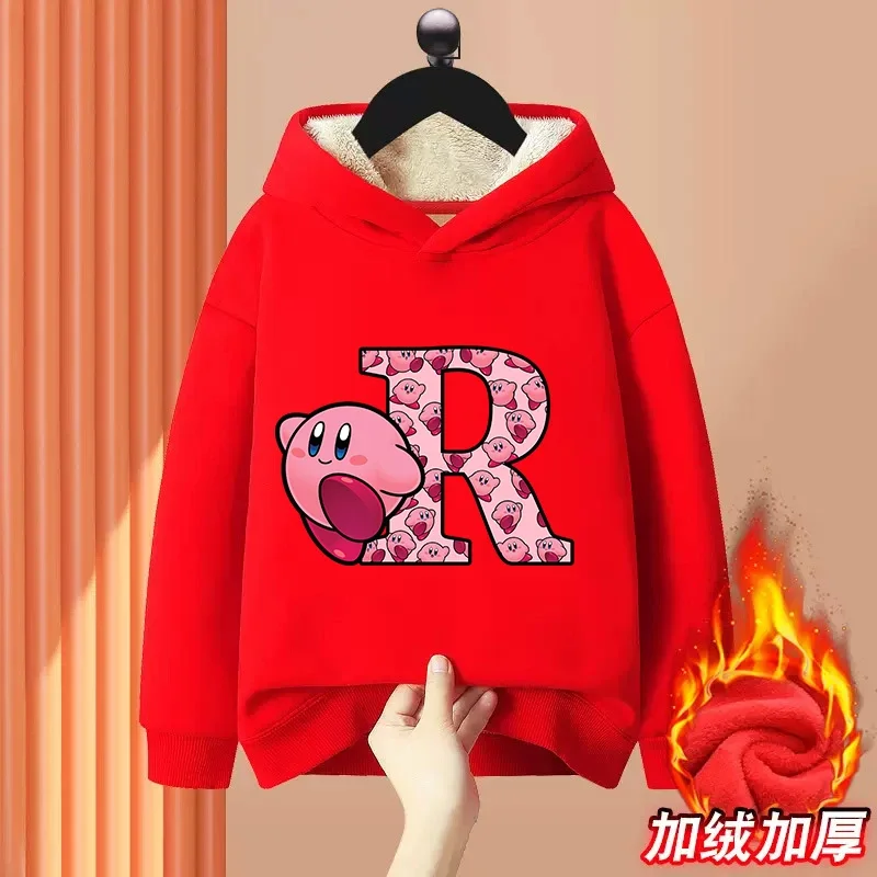 

Star Kirby Sweatshirt Girl Cute Cartoon Anime Letter Pullover Hoodies Lamb Woolwarm Outdoors Thick Top Coat Child Clothing Gifts