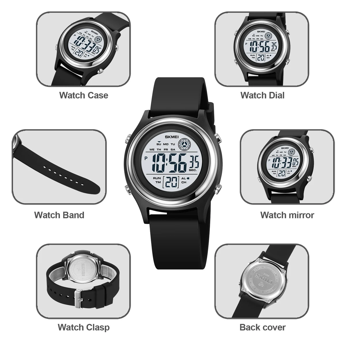 SKMEI Shockproof Stopwatch Electronics Watch Digital Watches For Men Women Students 50M Waterproof Fashion Back Light Wristwatch