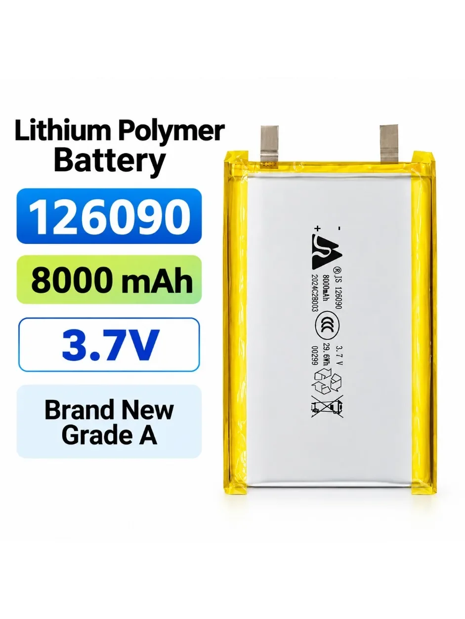 3,7V 8000mAh 126090 LiPo-Akku Softpack Wiederaufladbarer Akku mit Schutzplatine für Powerbank und Kühlweste