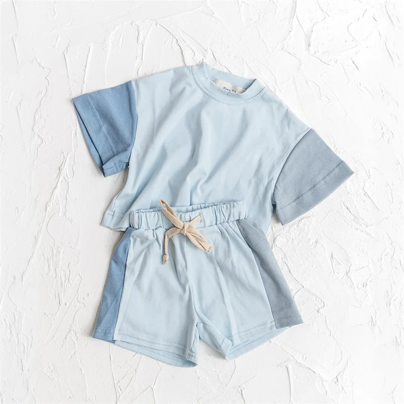 Baby Clothes Set Boys Short-sleeved Set Solid Color T-shirt Shorts Summer Girls Fashion Round Neck Loose Suit Children's Outfits