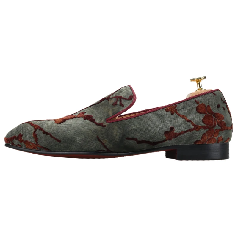 Piergitar 2026 Custom-Made Flocked Tie-Dyed Men's Slip-On Loafers Classic Style Square Toe Slippers CL Brand Same Red Outsole