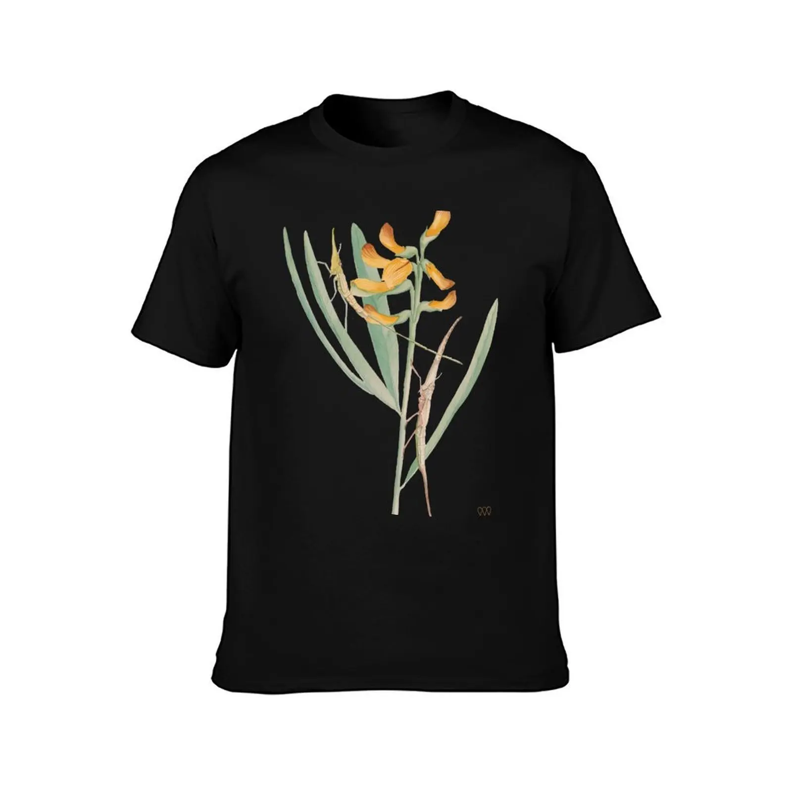 Insects on Orange-Flowered Plant T-Shirt, Summer Casual Cotton Tee, Oversized Streetwear Tops, Vintage Graphic Print