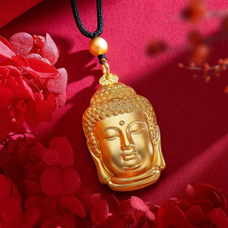 

9999 Real Gold 24K 3D Ancient Method Solid Big Buddha Head Necklace Pendant 77g Ping An Buddha Pendant