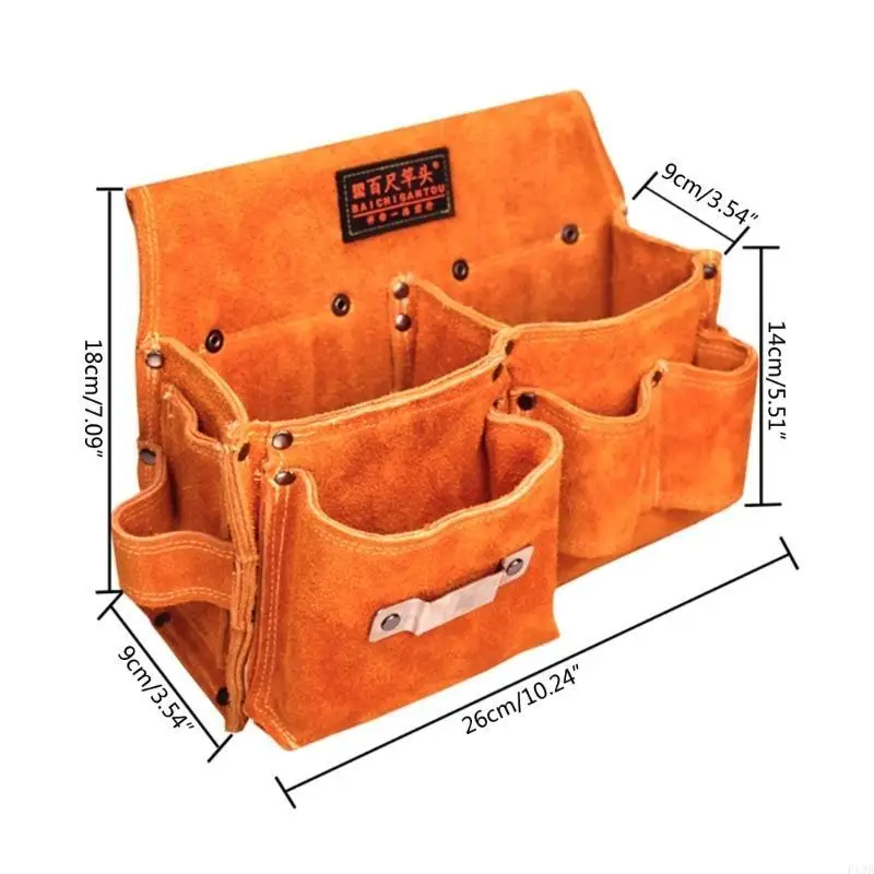 F19B Woodworker Waist Pack Cow Leather Repair Hardware Tool Storage Bag for Men