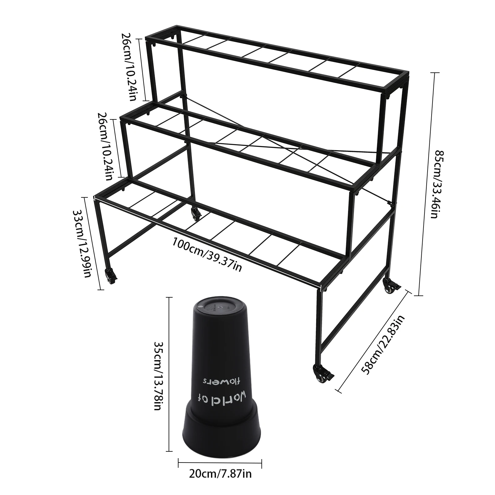 Rollable Floral Storage Trolley with Detachable Plant Buckets, Mobile Greenery Display Rack with Lockable Casters, Multi-Tier Outdoor Flower Organizer Cart