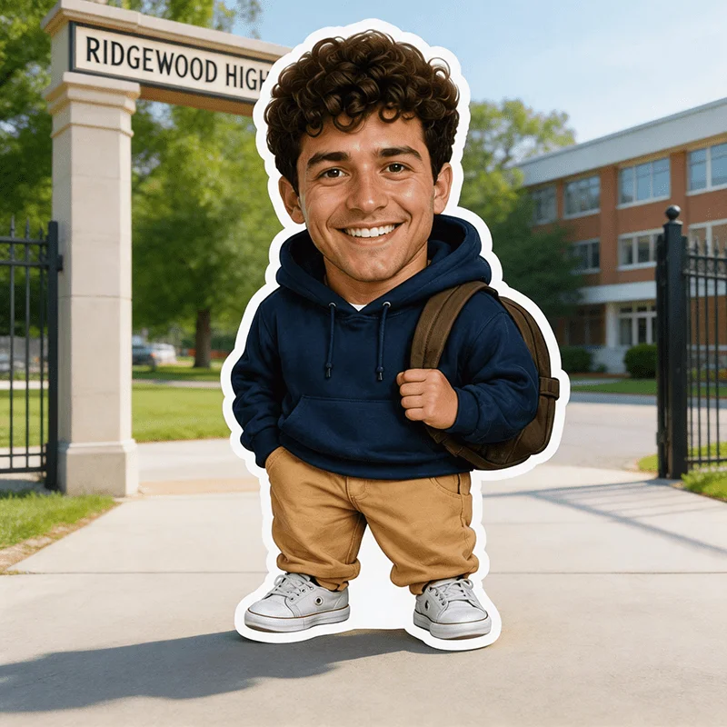 Custom Personalized Photo Face Pillow, Smiling for Man in Hoodie & Backpack Custom Shaped Decorative Cushion with Double-Sided P