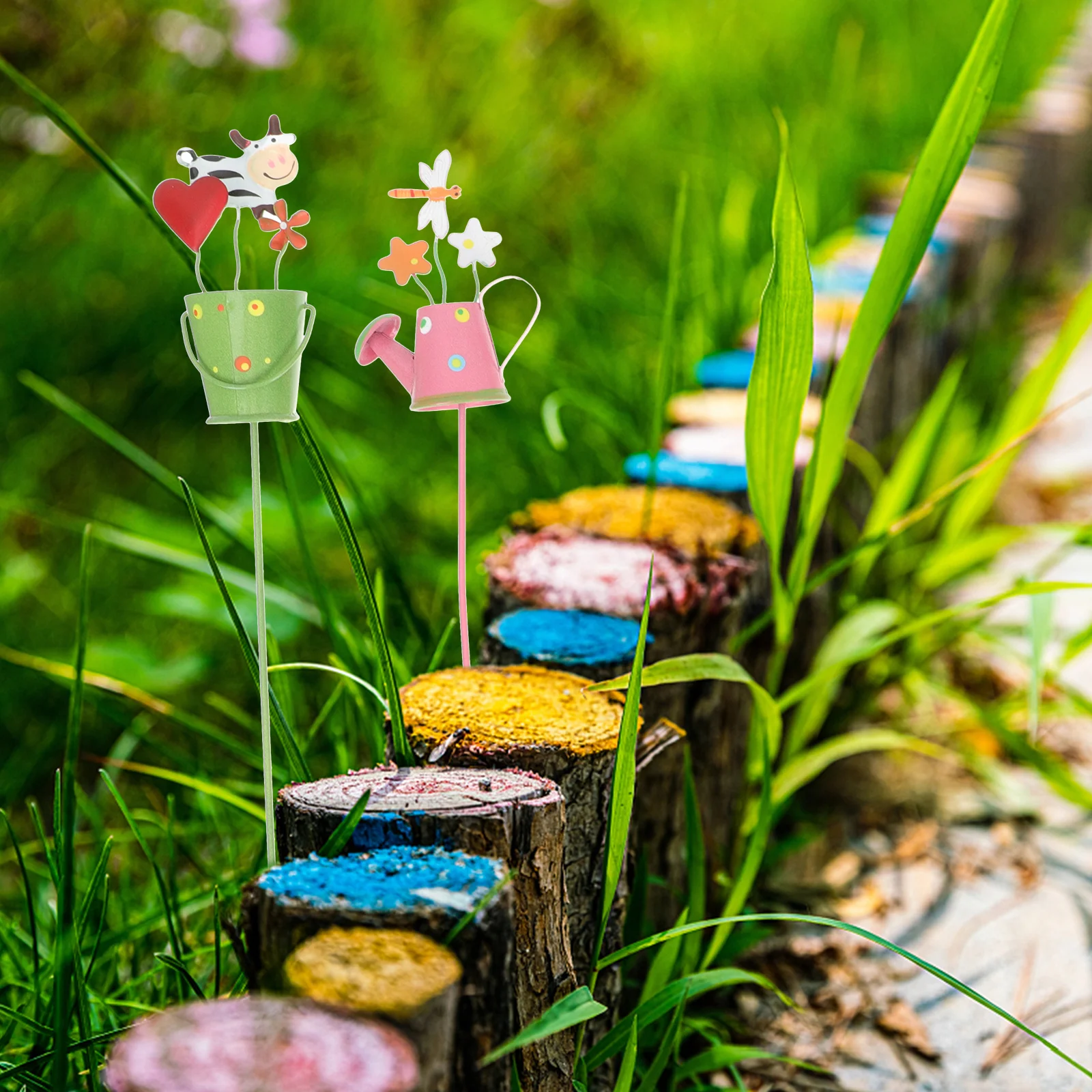 

5Pcs Metal Garden Stake Picks Decorative Plant Pot Picks Outdoor Flower Pot Decoration Plant Pick Set Garden Flower Stakes