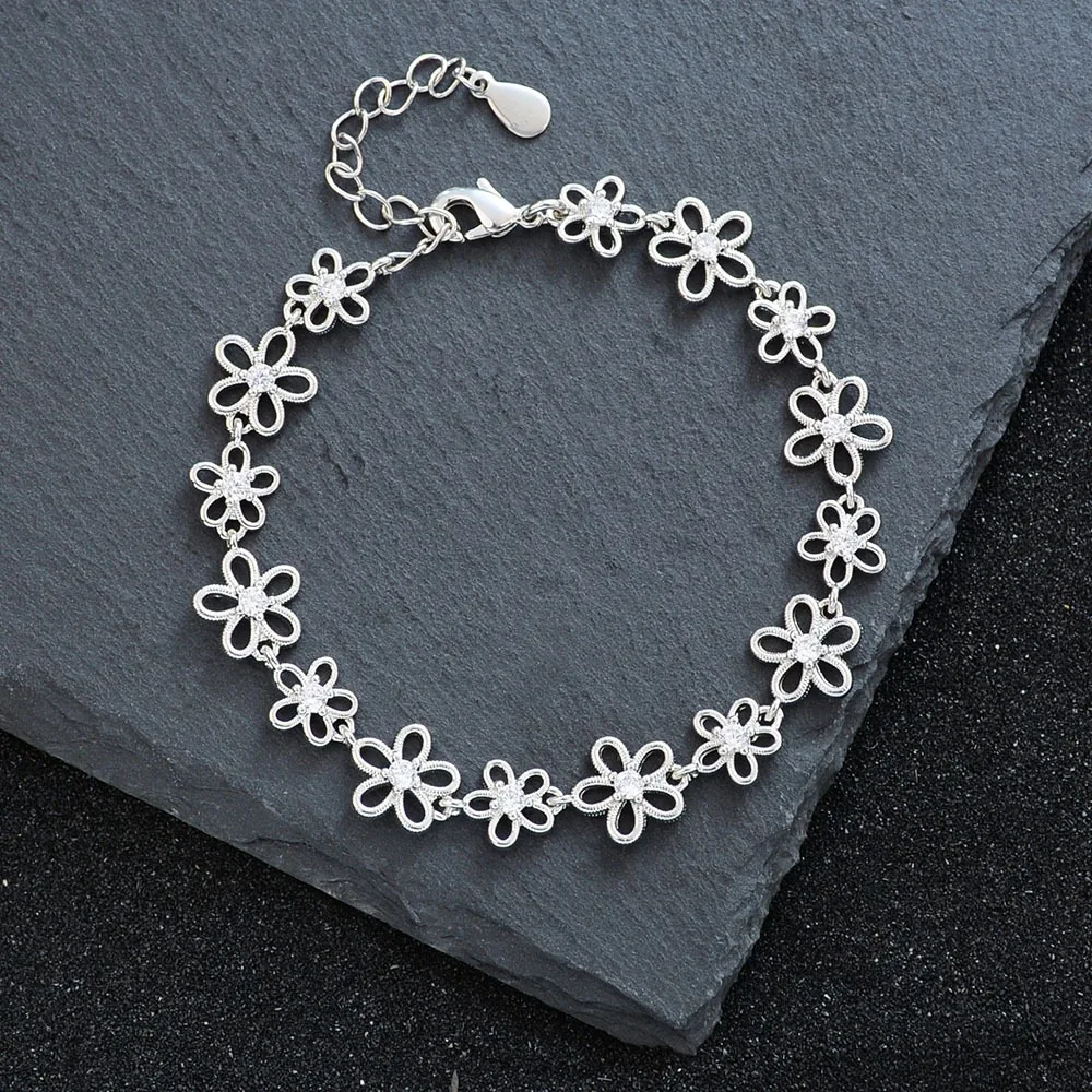 أساور من الفضة الإسترليني عيار 925 للنساء إكسسوارات عصرية على شكل زهرة مجوفة قلادة بسيطة مجوهرات للحفلات هدية