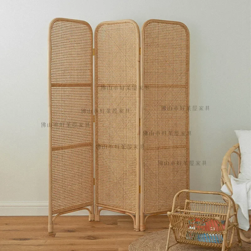 Natural Rattan Folding Screen Room Divider Portable Windbreak Partition for Balcony Living Room Dining Room Bedroom Entrance
