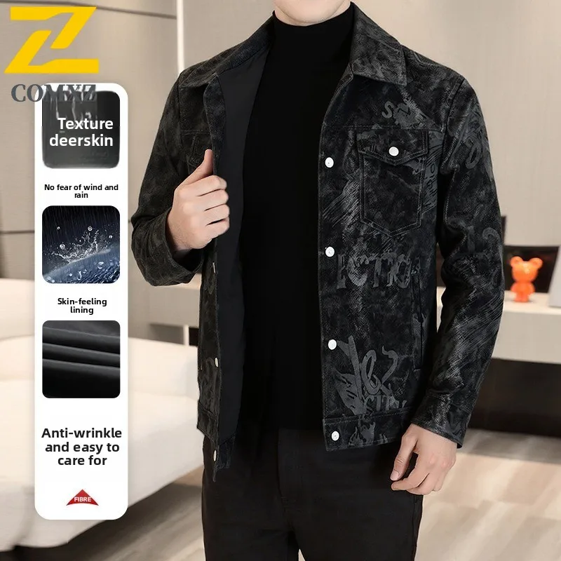 

EIAO Spring Autumn Men's Suede Leather Jacket Versatile Casual Lapel Coat Business Trendy Korean Style Sports Outerwear New 2025