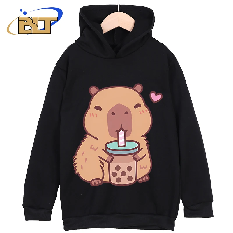 Cabybara Printed Kidswear New Hoodies for Kids Suitable for Boys and Girls Black Classic Tracksuit