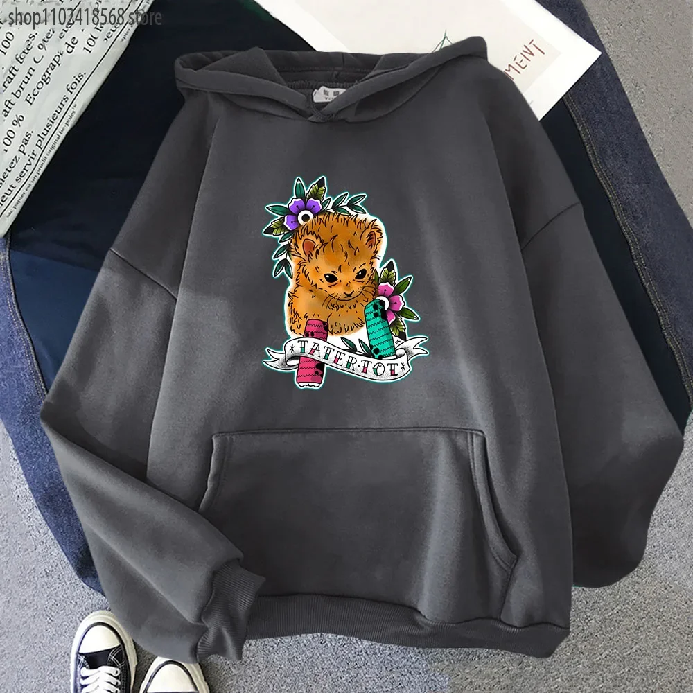 

Tater Tot Tattoo Hoodies for Men Kawaii Cat Print Sweatshirt Women Clothes Cartoon Anime Pullover Unisex Streetwear Y2k Sudadera