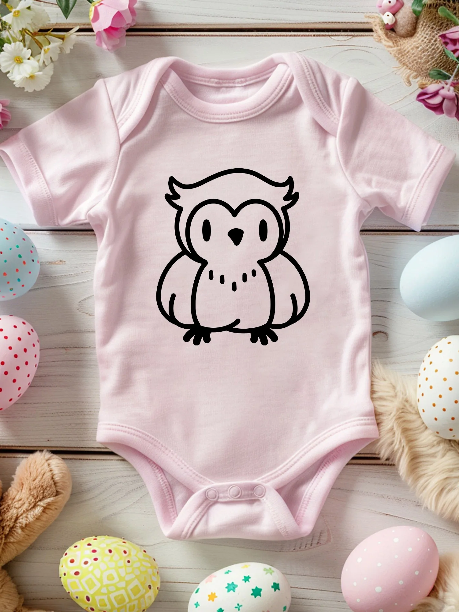 

Детский костюм для ползания унисекс с контуром совы, мягкий комбинезон из 100% хлопка, всесезонное розовое боди 190GSM