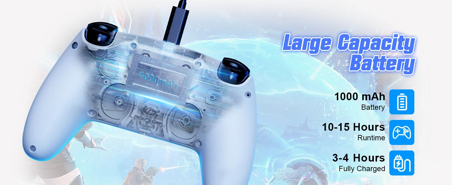 GAMROMBO RGB-Beleuchtung, kabelloser Controller für PlayStation 5 PS5/Pro/Slim/PC-Konsole, Gamepad mit Hall-Effekt-Trigger, Turbo- und Vibrationsfunktion. – Detail 5
