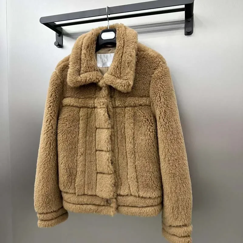 Short Length Coat Winter Women High Quality Real Sheep Wool Turn-Down Collar Clothes Thick Warm Max Single Breasted