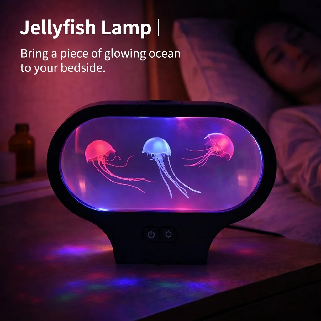 Oval 3D USB Jellyfish Aquarium Lamp Color Changing LED - Simulation Jellyfish Night Light Ambient Creative Home Decor Gift