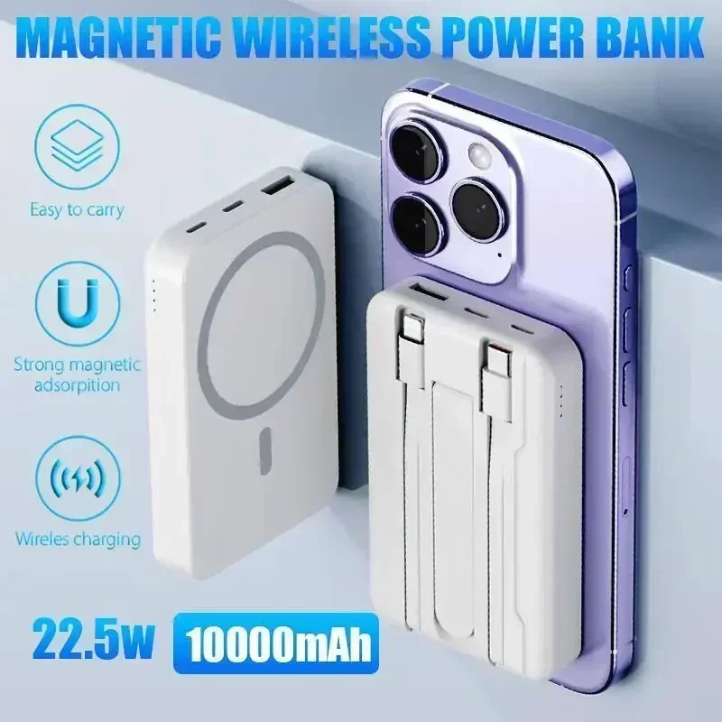 Ultra-Slim Silicone Magnetic Power Bank 10000mAh: Foldable Wireless, LED Display, Compatible with iPhone 12-17 Pro!