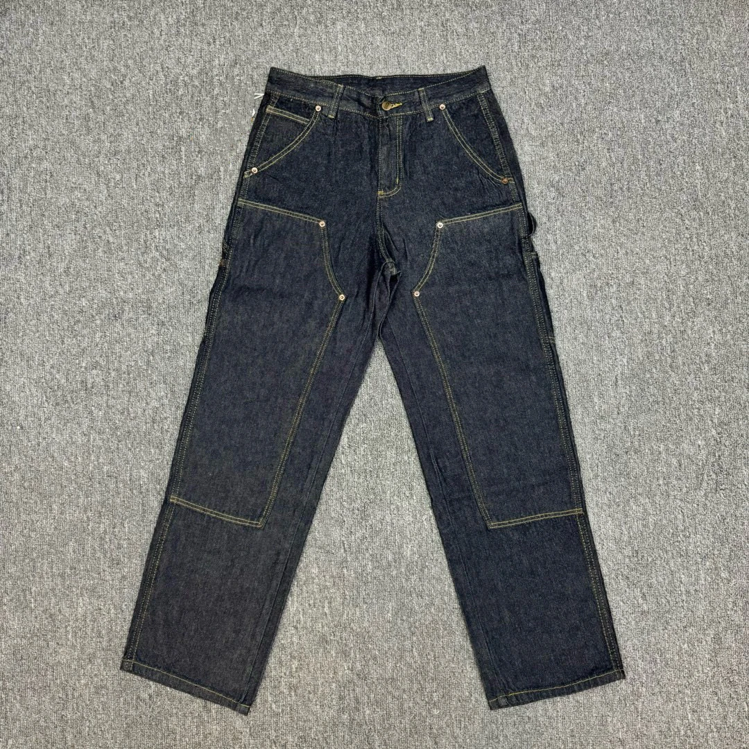 

Винтажные американские джинсы Waed, свободные прямые повседневные длинные брюки для мужчин, прочные джинсовые брюки со средней талией на молнии, осенняя одежда