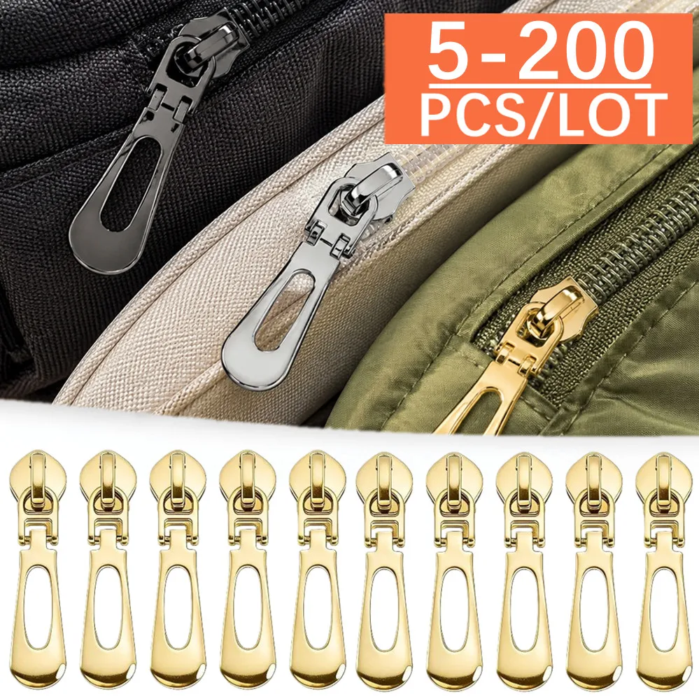 5/100/200Pcs Zipper Slider for Nylon Zips Clothes Bag Zippers Puller Jacket Coat Zip Head Repair Kit DIY Sewing Accessories