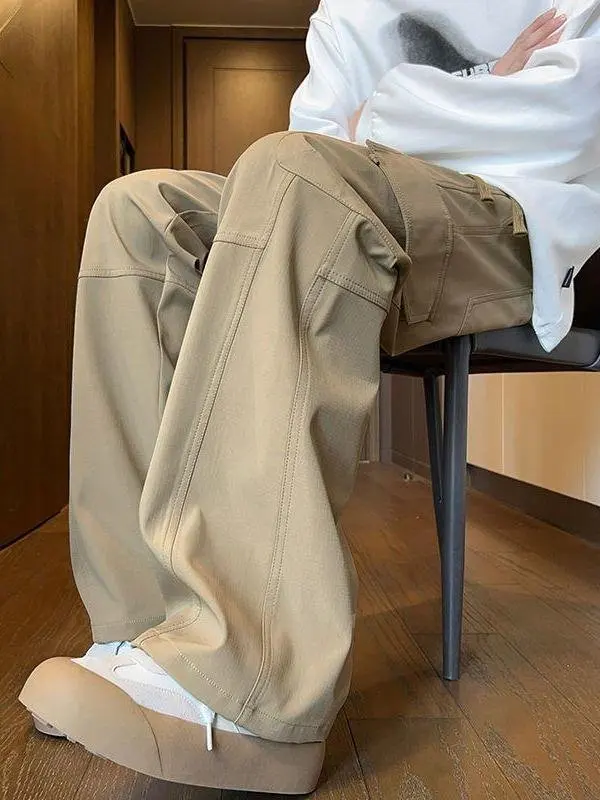 

Trendy American Sle Workwear Pants Men's New Loose Straight Leg Fce Lined Casual Trousers High Waist Cargo Pants