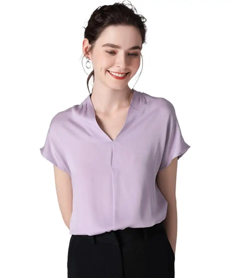 

2024 Summer Fashion Simple Solid Casual Loose Acetate Satin Blusas Office Lady Tops Spring Short Sleeve ice silk Shirts