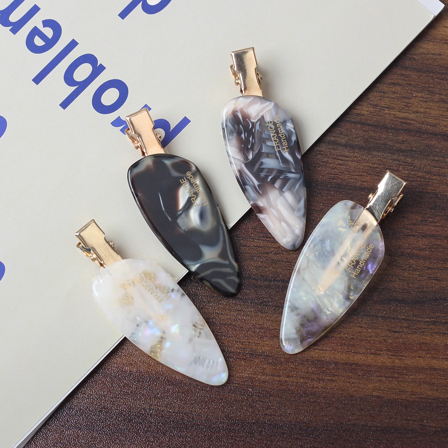 Retro Korean New Ink-Wash Texture Acetic Acid Side Clip Simple Fashion Makeup Bangs Clip Duck Beak Clip Hair Accessory