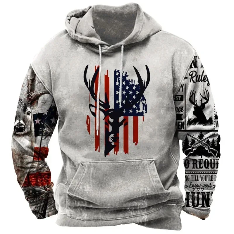 3D Printed Vintage Hoodies For Men USA Flag Graphic Long Sleeve Streetwear Fashion Oversized Hooded Sweatshirts Personality Tops