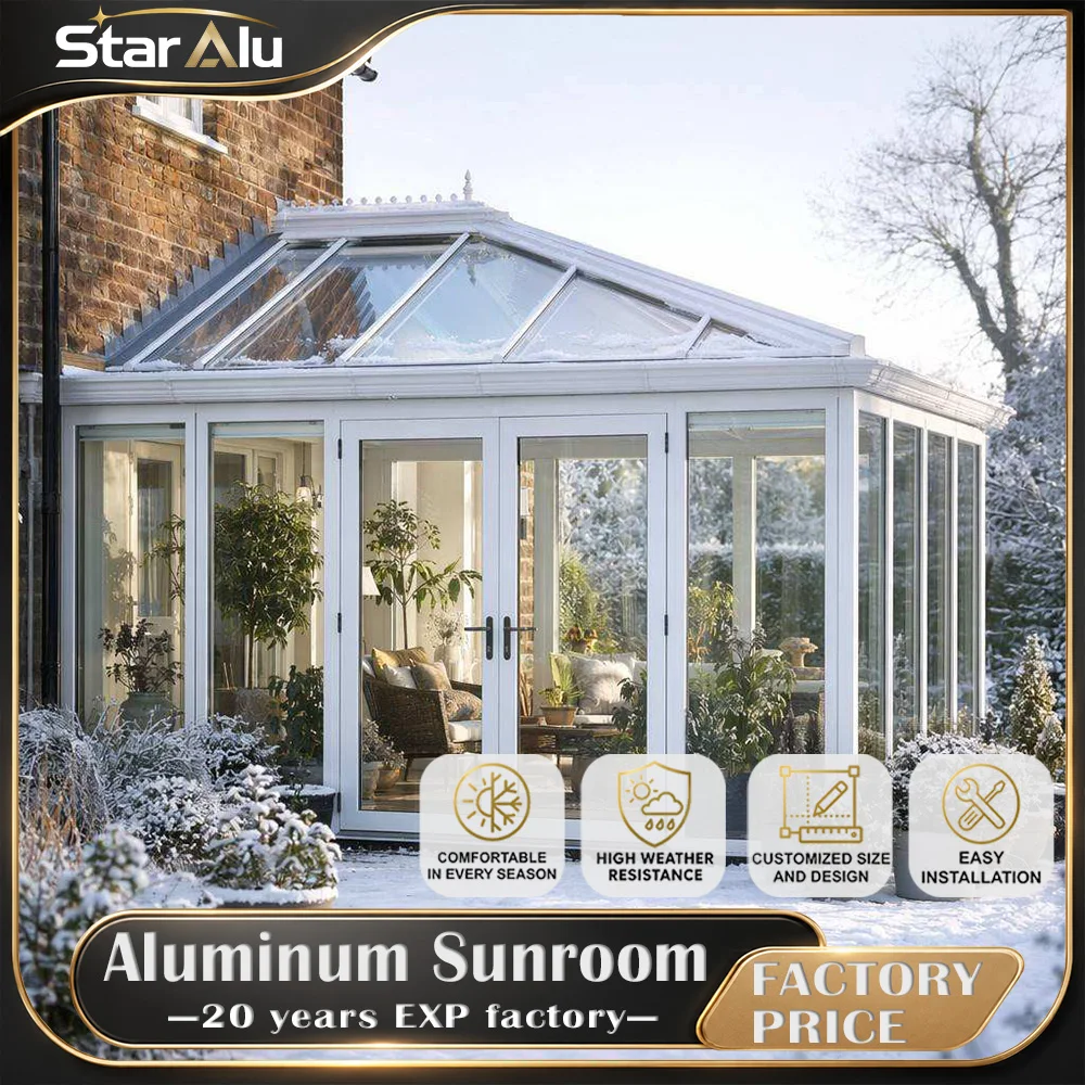 Custom Size Aluminum Glass Sunroom with French Doors Wall Mounted Conservatory Patio Enclosure Garden Room Easy Installation
