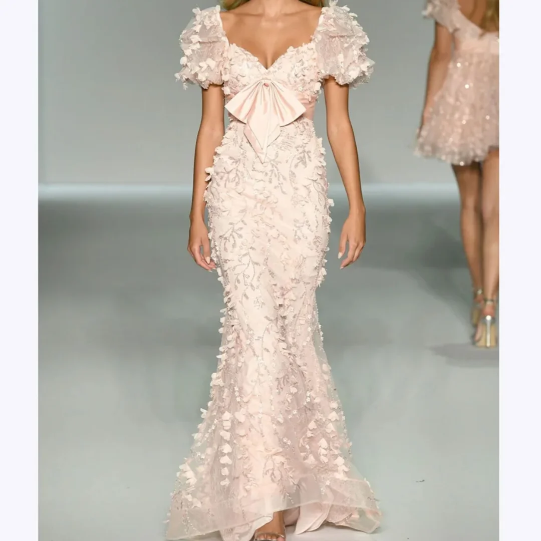 Exquisite Lace Evening Dresses Sweetheart Short Sleeve Modern Fashion Mermaid Formal Party Banquet Prom Gown Luxury Dress